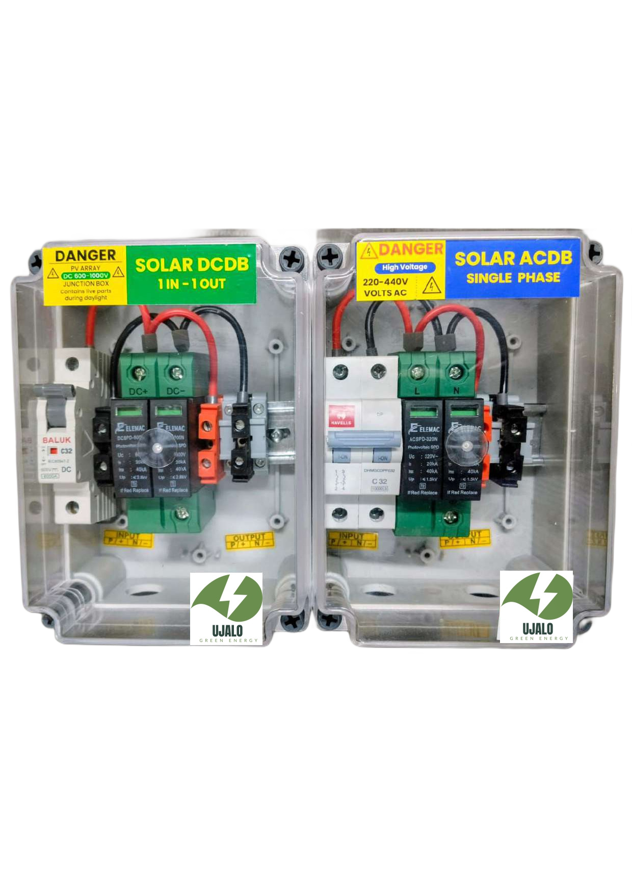 UJALO Solar ACDB DCDB Combo Box Single Phase | Havells MCB | Elemac SPD | Manufacturer Supply India